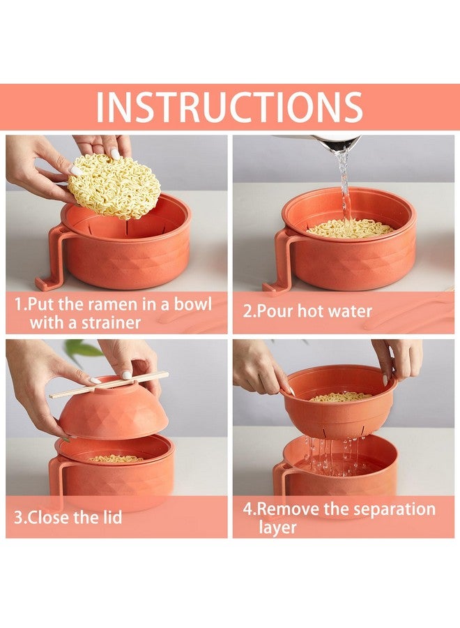 Romooa 4 Sets Microwave Ramen Cooker Set 33 oz Quick Ramen Bowl Set Microwave Noodle Cooker with Handle Noodle Bowl with Spoon Chopsticks Fork College Dorm Room(Multicolor) - Image 4