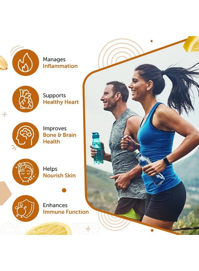 Neuherbs Deep Sea Omega 3 Cod Liver Oil- 100 Softgels for Men & Women | Omega 3 Supplement 600 Mg, 100% RDA of Vitamins A, D3 & E for Heart, Brain, Bone & Skin Health | No Fishy Burps with Lemon Flavour - Image 3