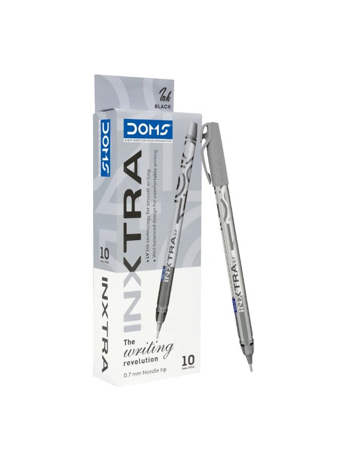 دومس أقلام حبر جاف دومز إن إكسترا 0.7 مم | مقبض ناعم لكتابة مريحة وسلسة | تحتوي على 10 أقلام | أسود - Image 1