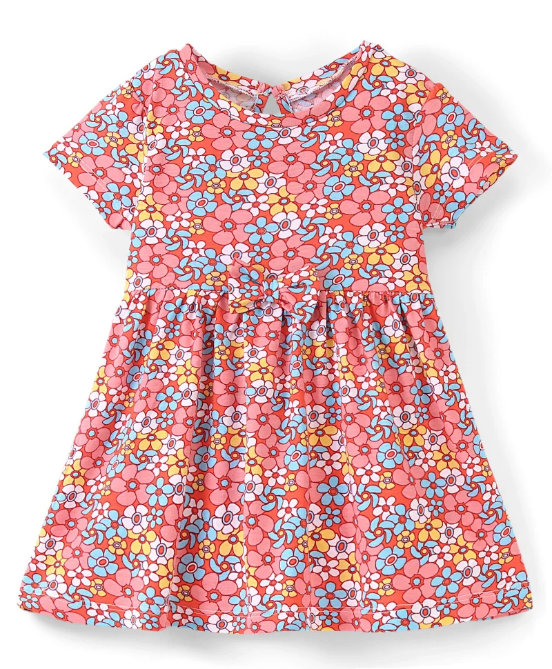 babyhug Babyhug 100% Cotton Knit Half Sleeves Frock Floral Print Pack of 2 - Blue & Red