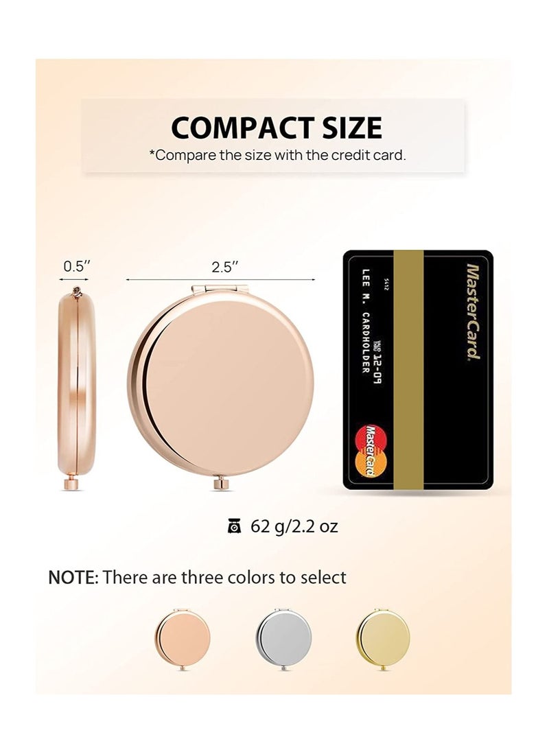 SYOSI 2 PCS Compact Mirror for Purse, Double-Sided 1X/2X Magnifying Metal Pocket Makeup MirrorsRound, Rose Gold  - Image 2