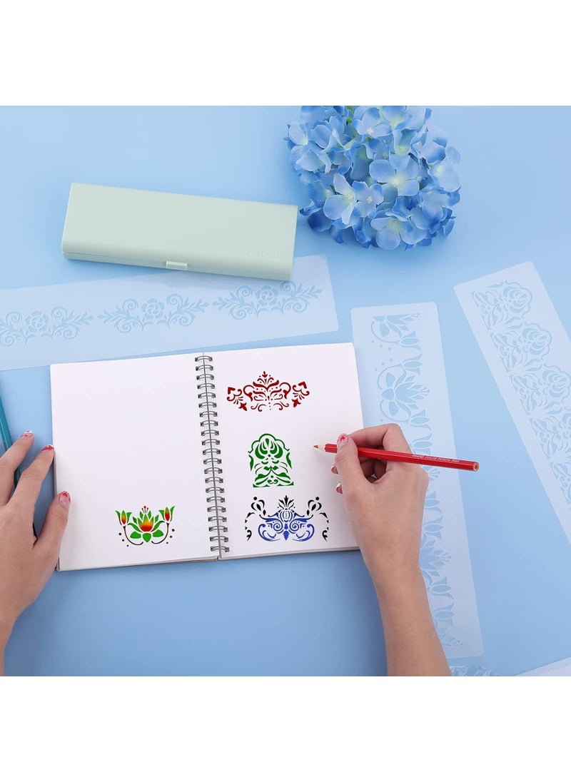 Prasacco Prasacco 8 Pieces Flower Border Stencils Ornate Mandala Stencils Reusable DIY Craft Stencils Floral Edge Templates for Painting on Wood Canvas Paper Fabric Cake Wall  - Image 3