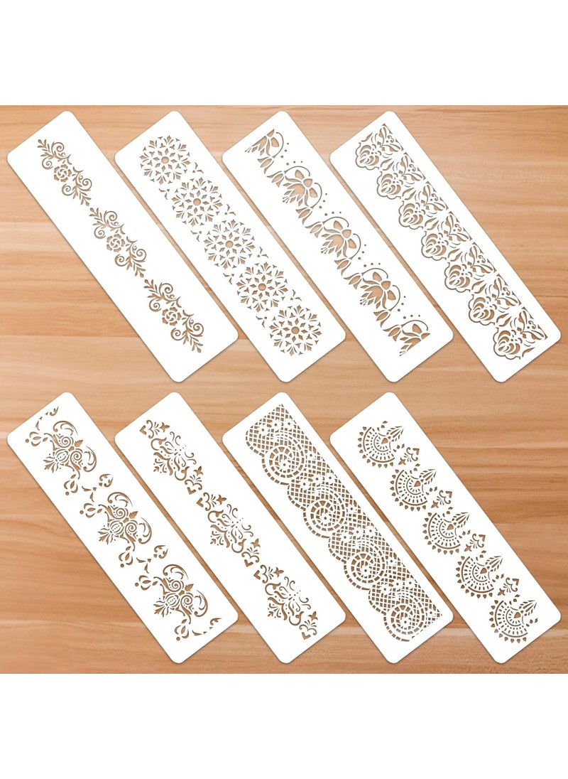 Prasacco Prasacco 8 Pieces Flower Border Stencils Ornate Mandala Stencils Reusable DIY Craft Stencils Floral Edge Templates for Painting on Wood Canvas Paper Fabric Cake Wall  - Image 1
