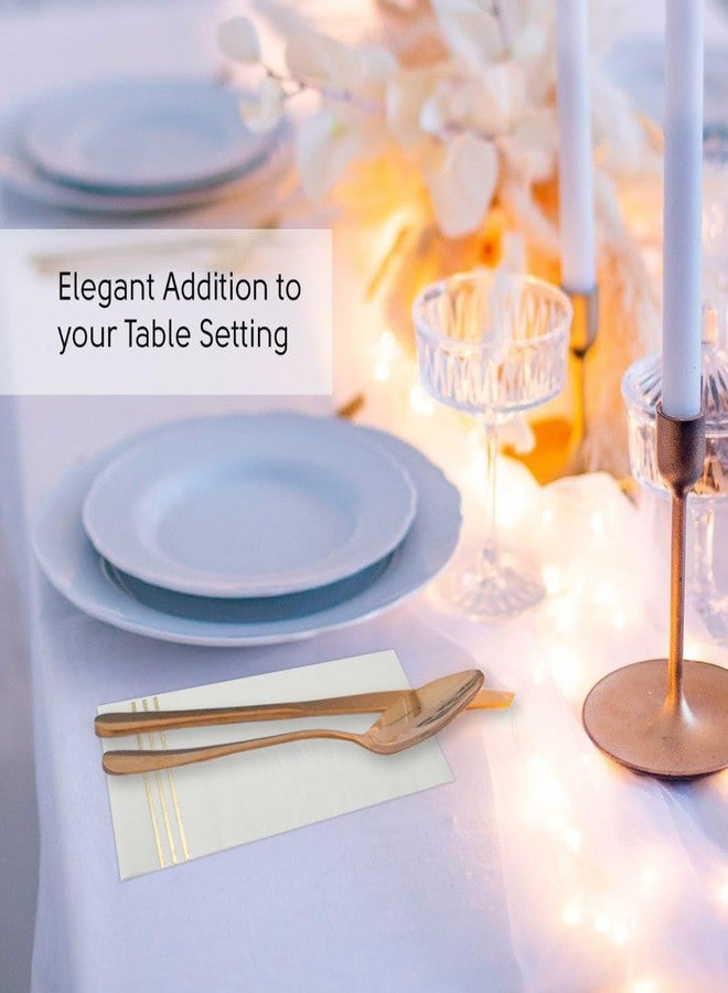 The Essential Concierge Stylish White and Gold Napkins - 100 Disposable Gold Paper Dinner Napkins for Bridal Shower or Wedding - 7.5 x 4.25 Inch Serviettes for Parties and Events - Image 2