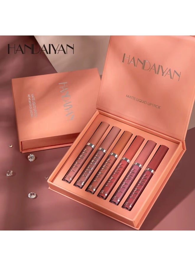 Handaiyan مجموعة أحمر شفاه سائل غير لامع هاندايان 6 قطع مجموعة مشرقة طويلة الأمد مقاومة للماء غير قابلة للنقل لون شفاه مخملي مجموعة مكياج 6 جرام لكل منها - Image 3
