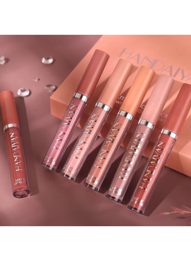 Handaiyan مجموعة أحمر شفاه سائل غير لامع هاندايان 6 قطع مجموعة مشرقة طويلة الأمد مقاومة للماء غير قابلة للنقل لون شفاه مخملي مجموعة مكياج 6 جرام لكل منها - Image 2