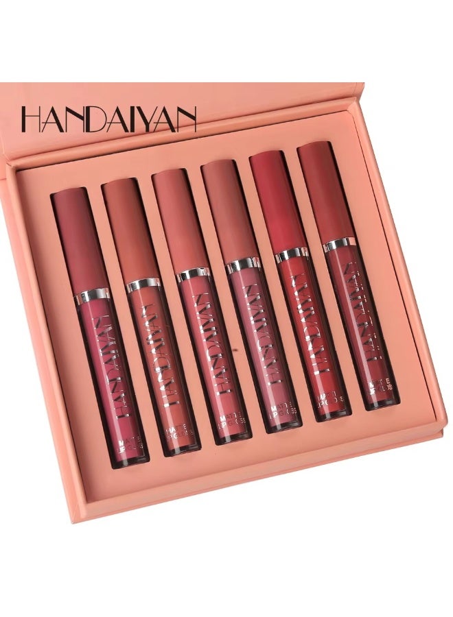Handaiyan مجموعة أحمر شفاه سائل غير لامع هاندايان 6 قطع مجموعة مشرقة طويلة الأمد مقاومة للماء غير قابلة للنقل لون شفاه مخملي مجموعة مكياج 6 جرام لكل منها - Image 4
