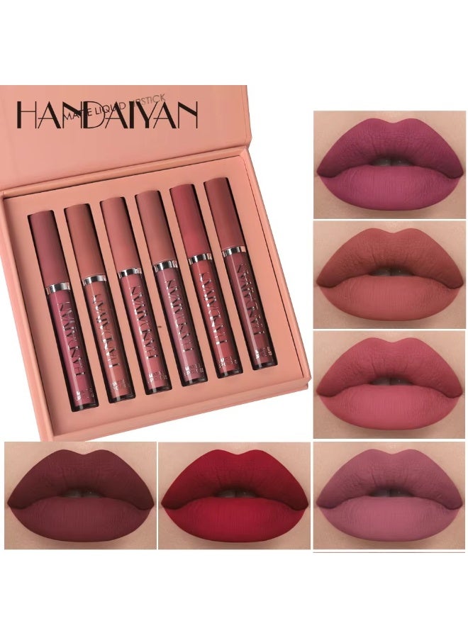 Handaiyan مجموعة أحمر شفاه سائل غير لامع هاندايان 6 قطع مجموعة مشرقة طويلة الأمد مقاومة للماء غير قابلة للنقل لون شفاه مخملي مجموعة مكياج 6 جرام لكل منها - Image 5
