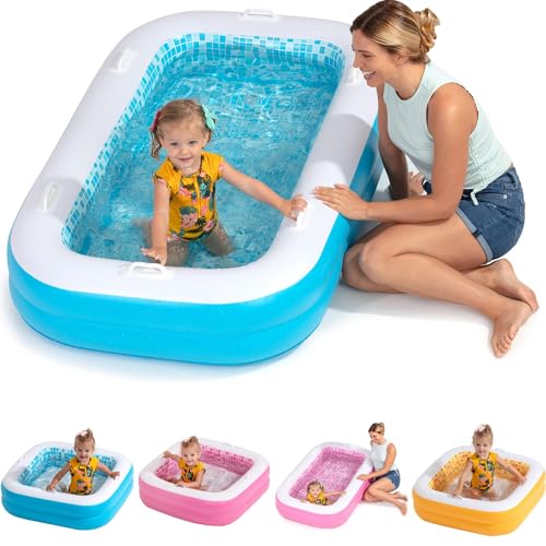 GRIP A POOL 3in1 Premium Inflatable Kiddie Pool Ball Pit Tanning Pool Soft Cushioned Floor Handles Drain Shallow Rectangular Blow Up Swimming Pool for Kids Small Backyard Tanning Pool 65x39x10 - Image 1