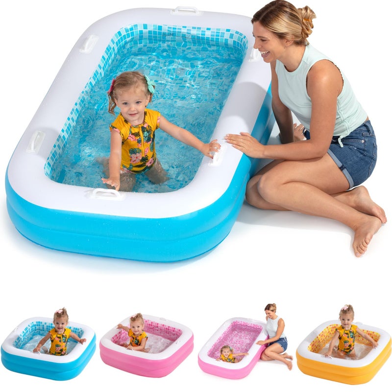 GRIP A POOL 3in1 Premium Inflatable Kiddie Pool Ball Pit Tanning Pool Soft Cushioned Floor Handles Drain Shallow Rectangular Blow Up Swimming Pool for Kids Small Backyard Tanning Pool 65x39x10 - Image 2