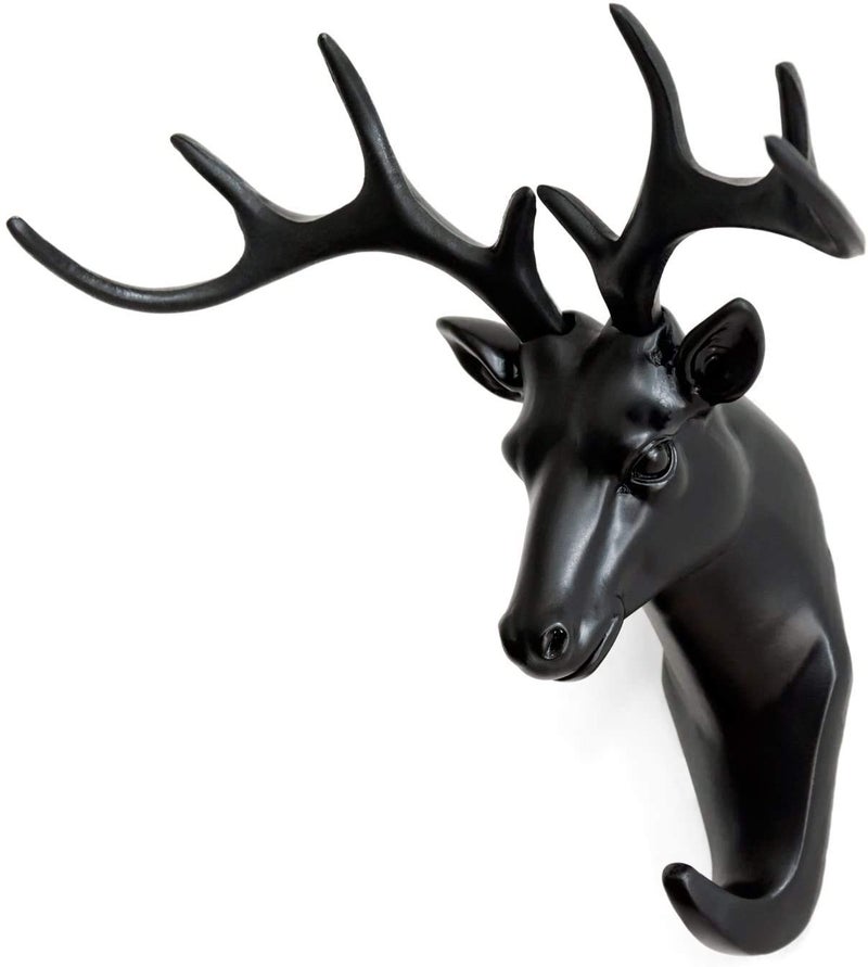 KPNG Deer Head Hanging Plastic, Self Adhesive Wall Door Hook Hanger Bag Keys Sticky Holder (Black) - Image 1