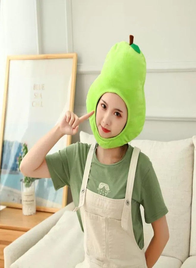 HIPIHOM Plush Fruit Headgear Hat Funny Novelty Hat Sleeping Pillow Toy Stuffed Cap Photo Props Warm Cosplay Costume Head Accessories (Pear) - Image 4