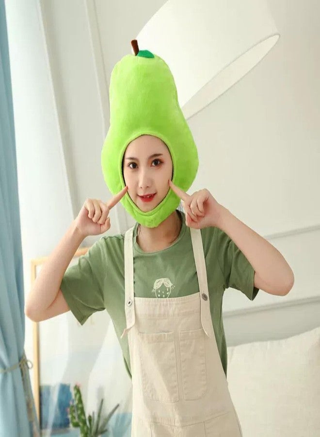 HIPIHOM Plush Fruit Headgear Hat Funny Novelty Hat Sleeping Pillow Toy Stuffed Cap Photo Props Warm Cosplay Costume Head Accessories (Pear) - Image 5
