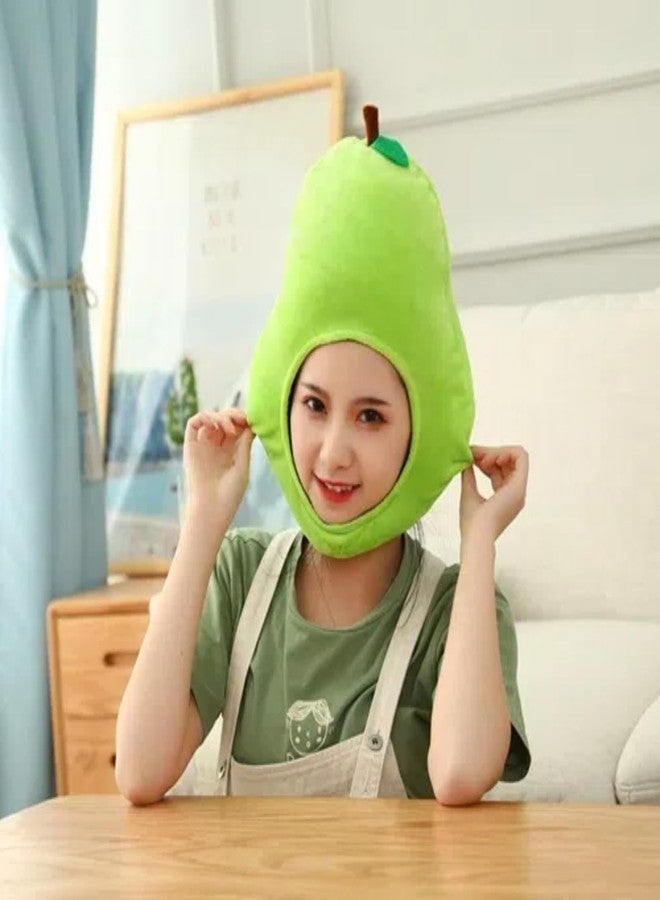 HIPIHOM Plush Fruit Headgear Hat Funny Novelty Hat Sleeping Pillow Toy Stuffed Cap Photo Props Warm Cosplay Costume Head Accessories (Pear) - Image 2