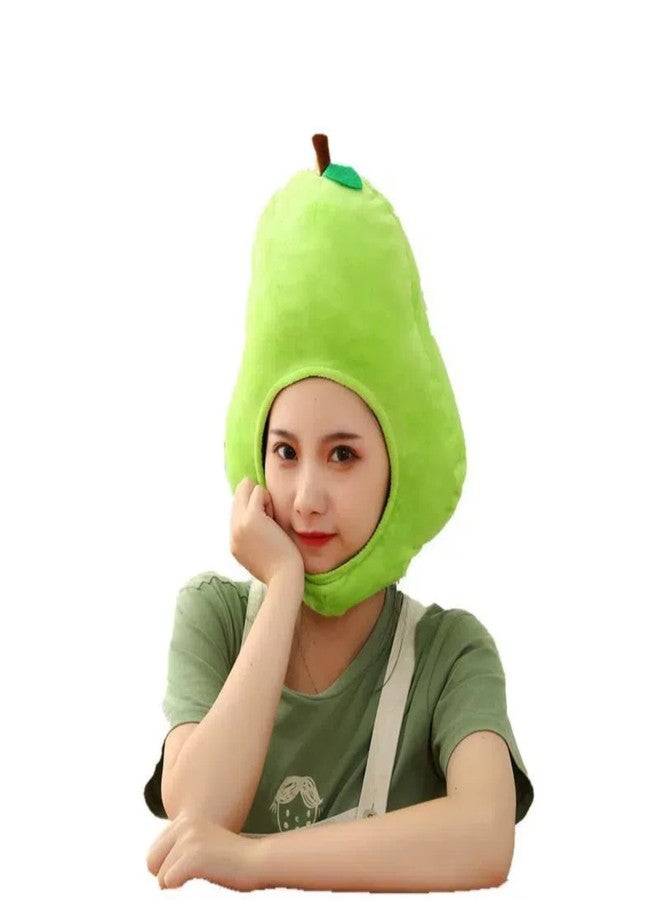 HIPIHOM Plush Fruit Headgear Hat Funny Novelty Hat Sleeping Pillow Toy Stuffed Cap Photo Props Warm Cosplay Costume Head Accessories (Pear) - Image 1