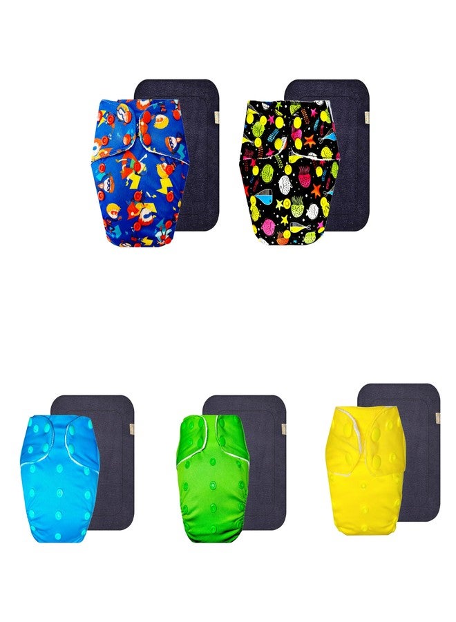 Dumbledo Premium Cloth Diaper with Black Insert (Pack of 5) | Hypoallergenic | 6-Layer Absorbent Pad | Adjustable Snaps | Everyday Diapering Essential | 3 Months - 3 Years | Unisex Baby - Image 1
