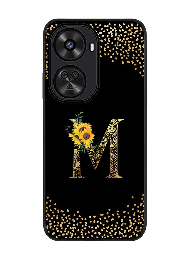 Stylizedd Rugged Black edge case for Huawei nova 12 SE / Huawei nova 11 SE 4G,Slim fit Cover Custom Monogram Initial Letter Floral Pattern Alphabet - M (Black) - Image 1