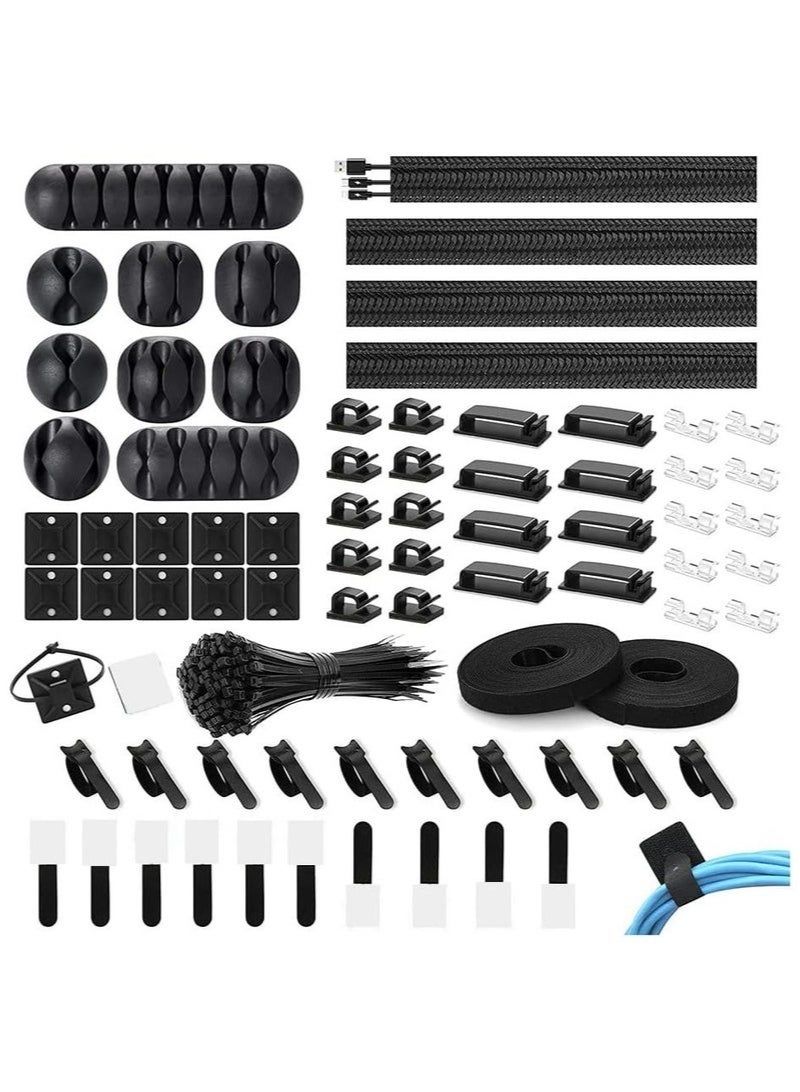 DURKU 173 Pcs Cable Management Organizer Kit, Adhesive Cable Clips Holder, Cable Ties, Adhesive Wall Cable Tie, Fasten Cable Ties - Image 1