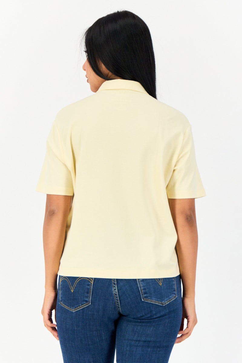 GIORDANO Women Regular Fit Plain Short Sleeve Polo Shirt, Light Yellow  - Image 3