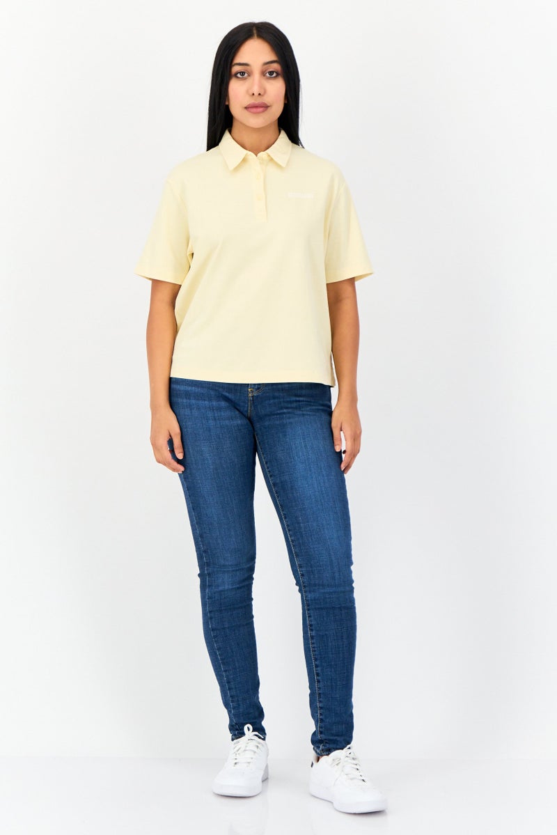 GIORDANO Women Regular Fit Plain Short Sleeve Polo Shirt, Light Yellow  - Image 4