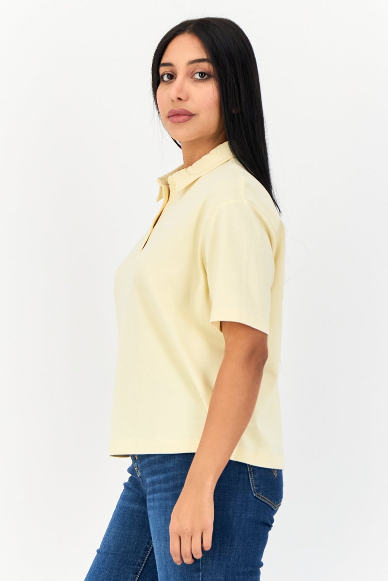 GIORDANO Women Regular Fit Plain Short Sleeve Polo Shirt, Light Yellow  - Image 2