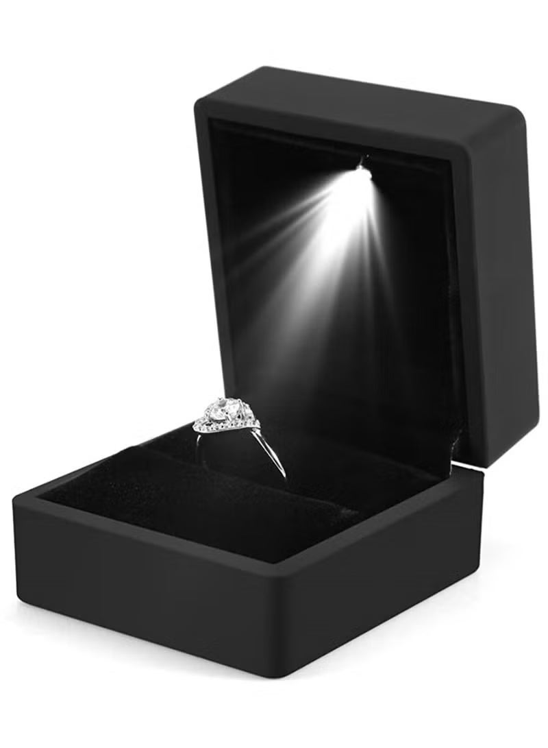 HMMSYLVA Engagement Ring Box with Light LED Jewelry Ear Gift Box Black - Image 2