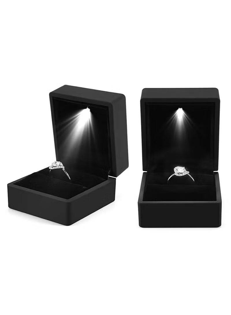 HMMSYLVA Engagement Ring Box with Light LED Jewelry Ear Gift Box Black - Image 4