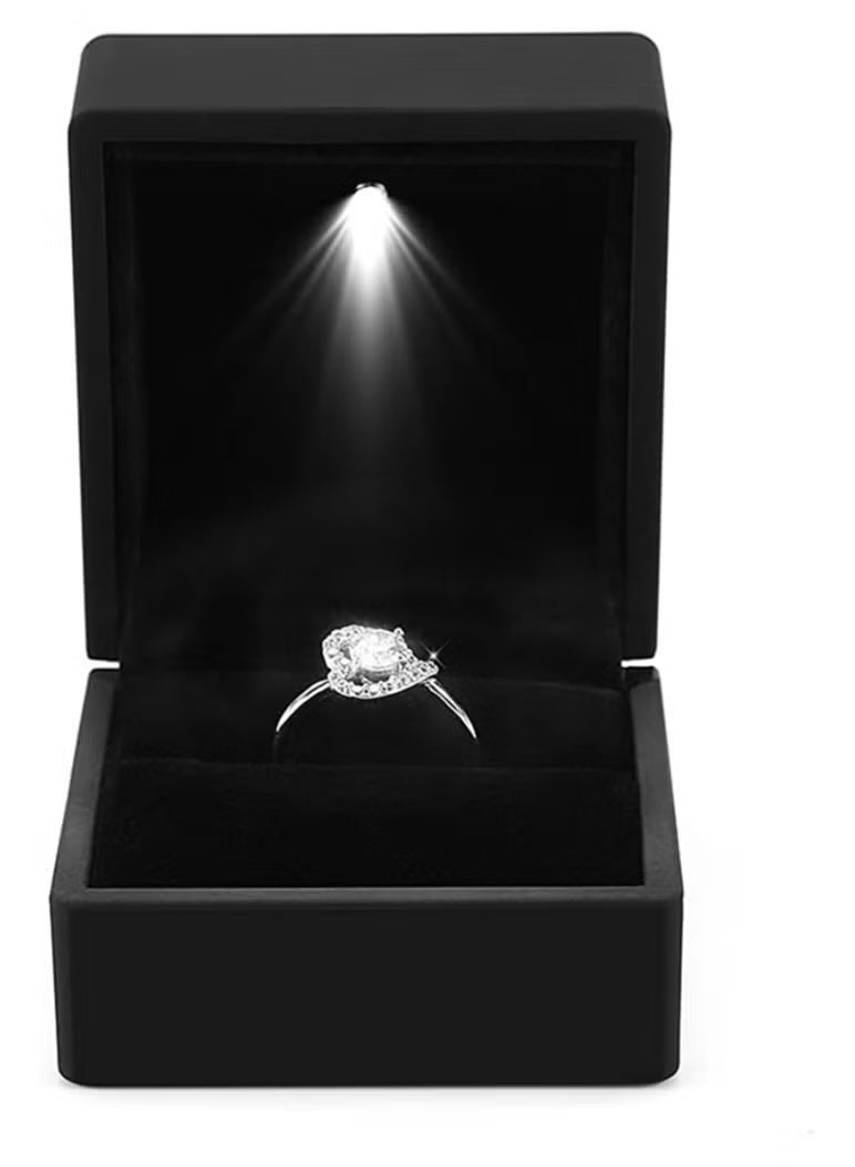 HMMSYLVA Engagement Ring Box with Light LED Jewelry Ear Gift Box Black - Image 3
