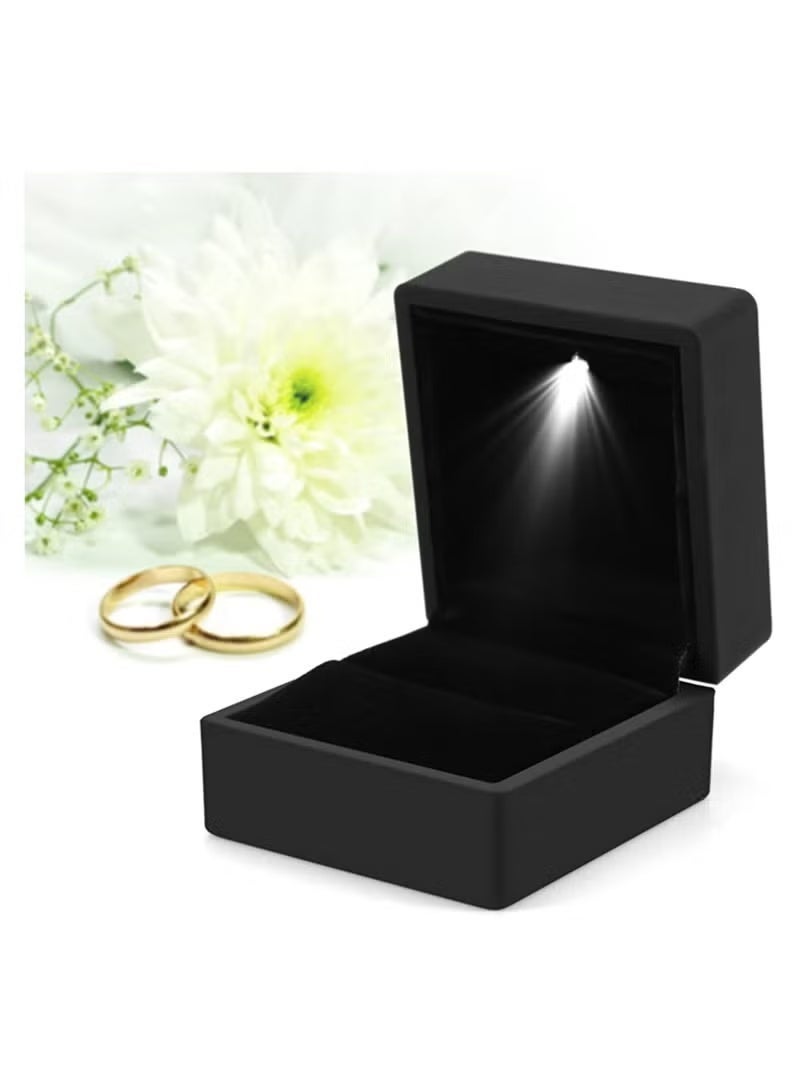 HMMSYLVA Engagement Ring Box with Light LED Jewelry Ear Gift Box Black - Image 5