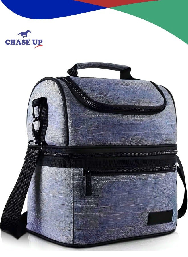 Chase Up Lunch Bag Dual Compartment with Shoulder Strap for Men, Women & Adults – Double Layer Insulated, Leakproof Thermal Cooler Bag for Office, School, Picnic, Gym – Durable Grey Lunchbox Tote - Image 1