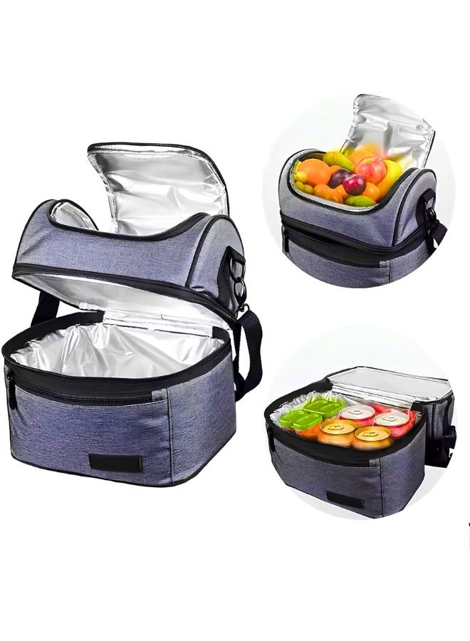Chase Up Lunch Bag Dual Compartment with Shoulder Strap for Men, Women & Adults – Double Layer Insulated, Leakproof Thermal Cooler Bag for Office, School, Picnic, Gym – Durable Grey Lunchbox Tote - Image 2