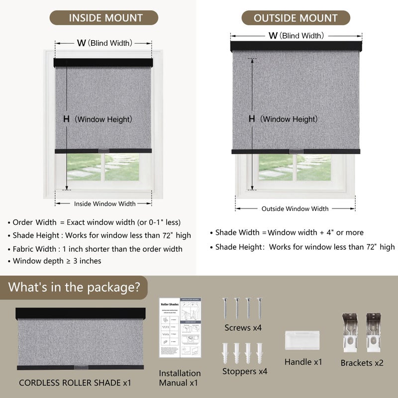 SUNOFF Cordless Blackout Roller Shades Blinds for Windows Free-Stop,Pull Down Room Darkening with Valance,Thermal Insulated Woven Fabric Window Door Blinds for Home,Office,Heather Grey 20" W x 72" H - Image 5