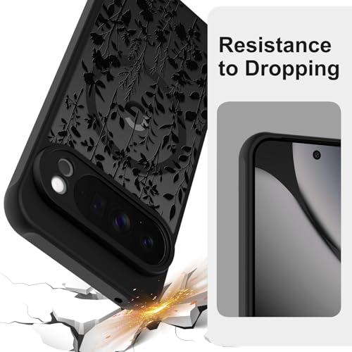 ZIYE Magnetic Case for Google Pixel 10 Pro XL 6.8 Inch [Compatible with MagSafe] Hard PC and Soft TPU Case with Black Floral Flowers Anti-Scratch Shockproof Protection Phone Cover for Women - Image 2