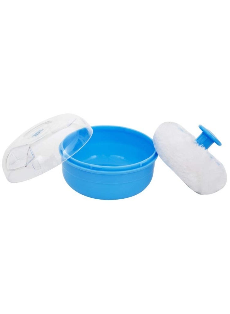 Mee Mee Soft-Feel Blue Powder Puff with with Box Holder Container for New Born and Kids | Gentle Touch for Your Little One's Skin | BPA-Free (Regular, Light Blue)
