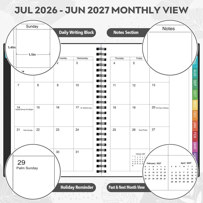 OMEYA 2026 Planner â€“ 2026 Planner Weekly and Monthly: Jan. 2026 - Dec. 2026, 5.5" x 8.2", 2026 Calendar Planner with Monthly Tabs, Flexible Cover, Thick Paper, Inner Pocket for School Office Supplies(Black) - Image 4
