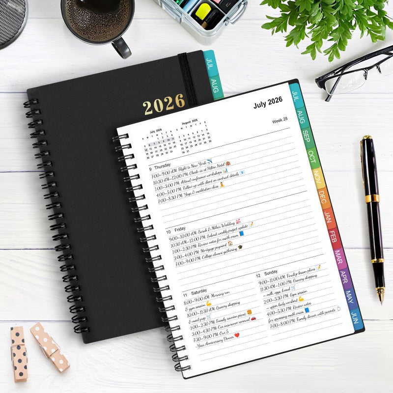 OMEYA 2026 Planner â€“ 2026 Planner Weekly and Monthly: Jan. 2026 - Dec. 2026, 5.5" x 8.2", 2026 Calendar Planner with Monthly Tabs, Flexible Cover, Thick Paper, Inner Pocket for School Office Supplies(Black) - Image 2