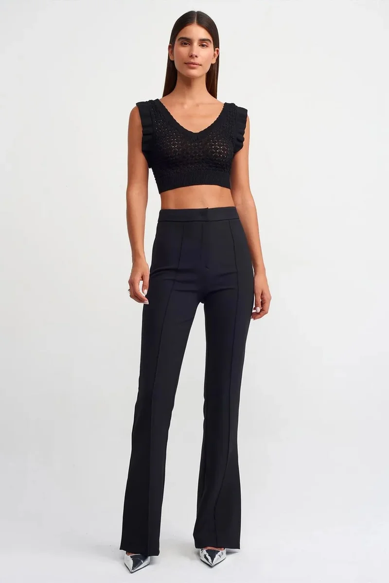 Dilvin Black DILVIN Textured Sleeveless Crop Blouse with Tie Detail for Women | Best Price UAE