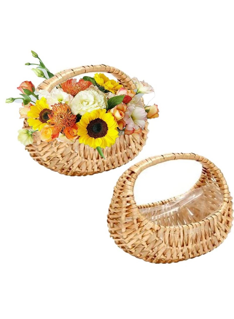 SYOSI 2 Pcs Small Basket with Handle Rattan Half Moon Wicker Basket Willow Straw Basket Small Woven Basket with Handle Wedding Flower Girl Baskets Sturdy Picnic Basket for Garden Storage Home Decor - Image 1