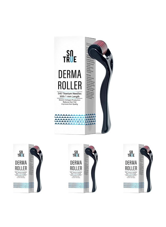 So True Sotrue Derma Roller For Hair Growth 1 mm with 540 Titanium Needles  | Repairs Damaged Hair, Activates Hair Follicles | For Hair Fall & Hair Thickening | Reduces Acne Scars | Safe & Effective To Use (set of 4) - Image 1
