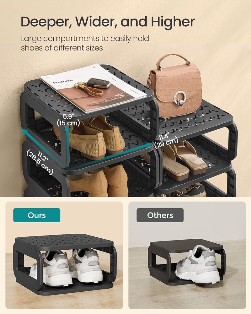 SONGMICS 2-Tier Shoe Rack Organizer - Flexible & Stackable Shoe Storage, Narrow Space-Saving Design for Entryway & Closet, Ink Black - 61 x 84.1 cm - Image 4