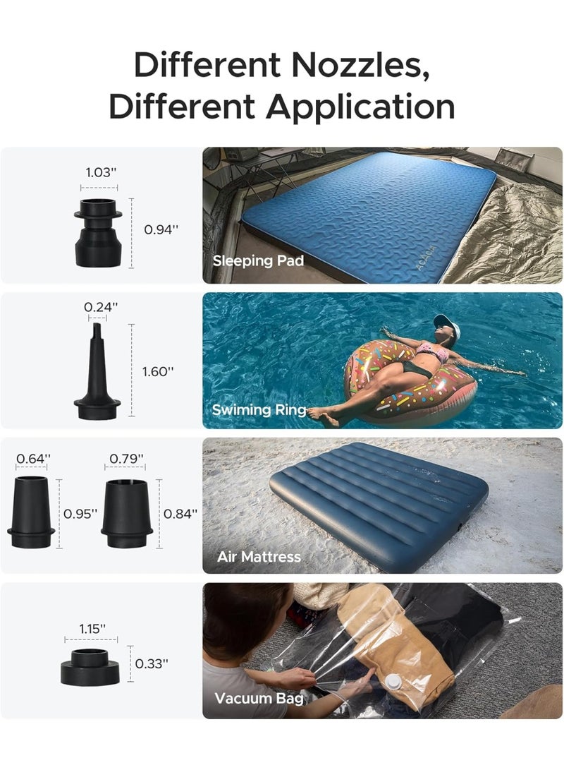 Acacia Portable Air Pump for Acacia Sleeping Pad, Rechargeable 4000mAh Battery Air Mattress Pump with Camping Light, Electric Air Pump for Inflatables with 5 Nozzles, Camping, Hiking, Pool, 4.8kPa - Image 3