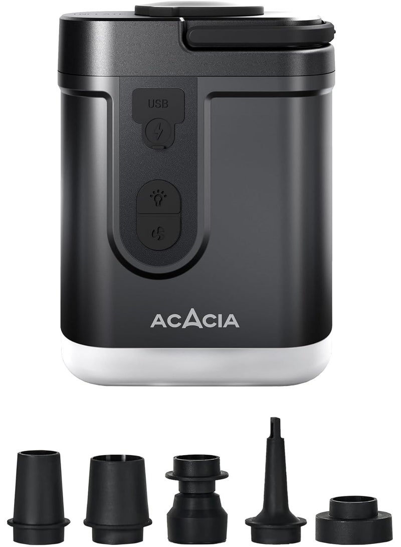 Acacia Portable Air Pump for Acacia Sleeping Pad, Rechargeable 4000mAh Battery Air Mattress Pump with Camping Light, Electric Air Pump for Inflatables with 5 Nozzles, Camping, Hiking, Pool, 4.8kPa - Image 1