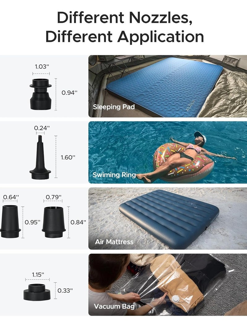 Acacia ACACIA Portable Air Pump for ACACIA Sleeping Pad, Rechargeable 4000mAh Battery Air Mattress Pump with Camping Light, Electric Air Pump for Inflatables with 5 Nozzles, Camping, Hiking, Pool, 4.8kPa  - Image 3