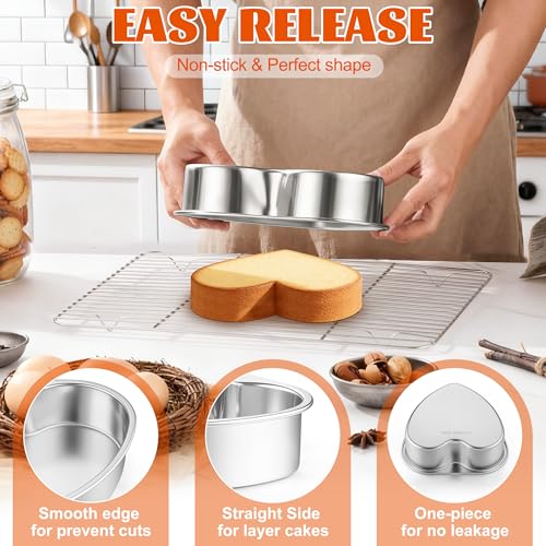 Homikit Heart Shaped Cake Pans Set of 2, 8 Inch Stainless Steel Heart Cake Pan Baking Molds for Valentine’s Day, Weddings & Anniversaries, 2” Deep Layer Cake Tins, Oven & Dishwasher Safe - Image 3
