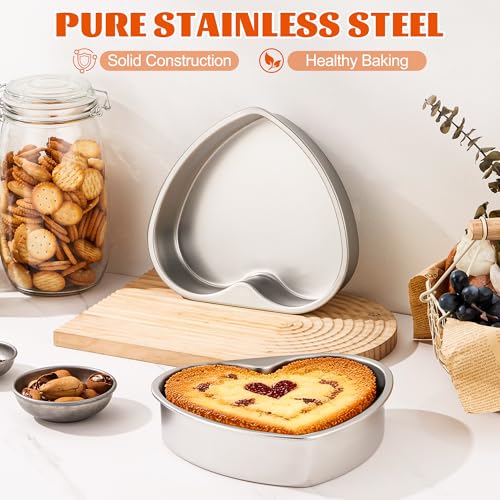 Homikit Heart Shaped Cake Pans Set of 2, 8 Inch Stainless Steel Heart Cake Pan Baking Molds for Valentine’s Day, Weddings & Anniversaries, 2” Deep Layer Cake Tins, Oven & Dishwasher Safe - Image 4