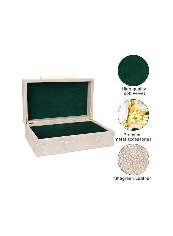 The Bros صندوق شاجرين عاجي من الجلد الصناعي، صناديق زخرفية للتخزين والذكريات مع أغطية لتزيين المنزل العصري، منظم صندوق المجوهرات - Image 4