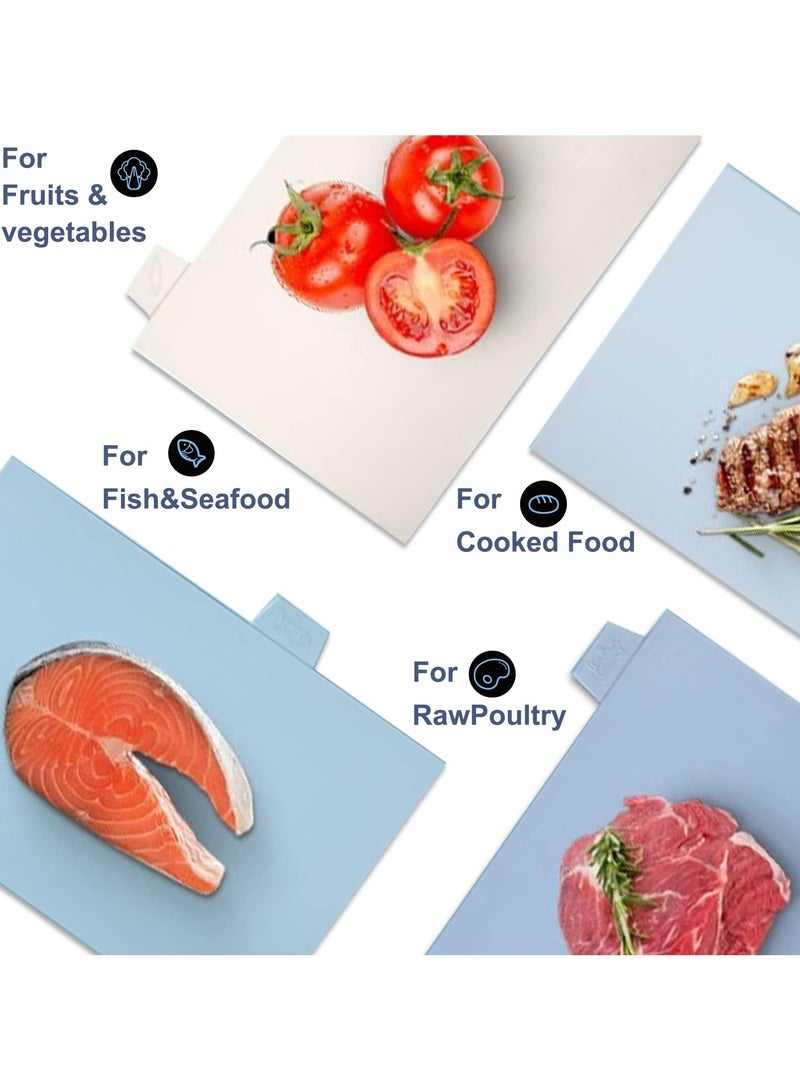 INFOSUN Plastic Chopping Board Set, 4 Pcs Extra Thick Colour Coded Cutting Boards with Food Preparation Indicators & Storage Stand, Non-slip, Easy To Clean, Free 10 Pcs Resealable Food Storage Bags-White  - Image 2