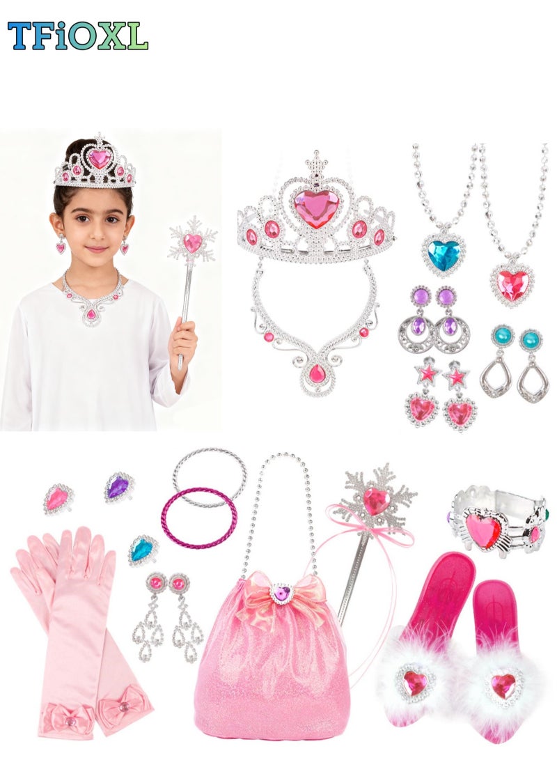 TFiOXL 24pcs Princess Dress Up Set, Girls Role Play Dress Up Toys, Toddler Pretend Jewelry Boutique Kit Gift Set for Little Girls Aged 3+ Years Old - Image 1