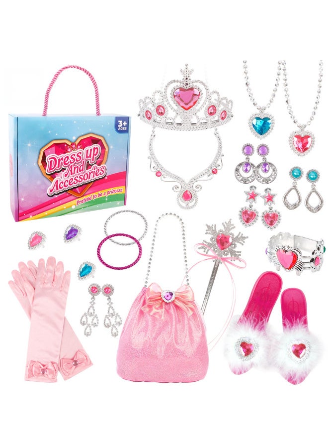 TFiOXL 24pcs Princess Dress Up Set, Girls Role Play Dress Up Toys, Toddler Pretend Jewelry Boutique Kit Gift Set for Little Girls Aged 3+ Years Old - Image 3