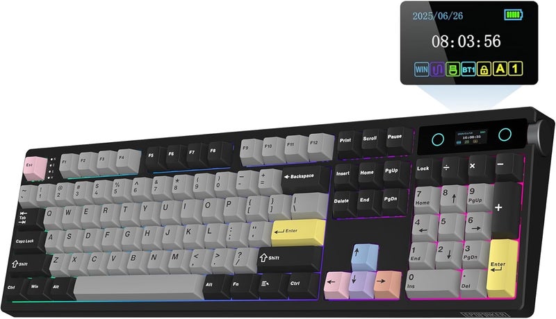 EPOMAKER TH108 PRO Full Size Mechanical Keyboard with Screen & Knob, Wireless Gaming Keyboard with 10000mAh, Creamy Gasket, Hot Swap, Custom Driver, RGB Backlight (Black, Sea Salt Silent) - Image 1
